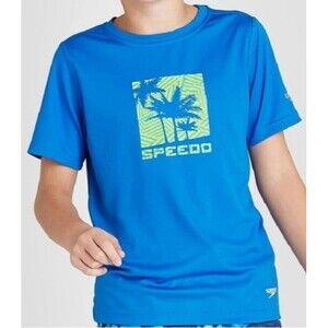 Speedo Swim Shirt Boys XL Blue Short Sleeve Rash Guard UPF Sun Protection Loose